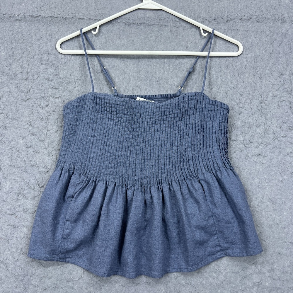 Abercrombie & Fitch Babydoll Cami Women's Small Blue Beaded Floral Stretch Y2K